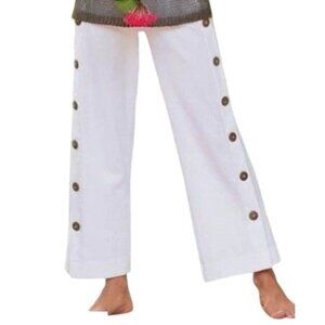 Soft Surroundings Womens S Newport Beach Pants White Wood Buttons Crop Wide Leg